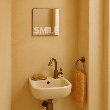 Miroir déco smile carré bois naturel 20x20cm | Hashtag Déco