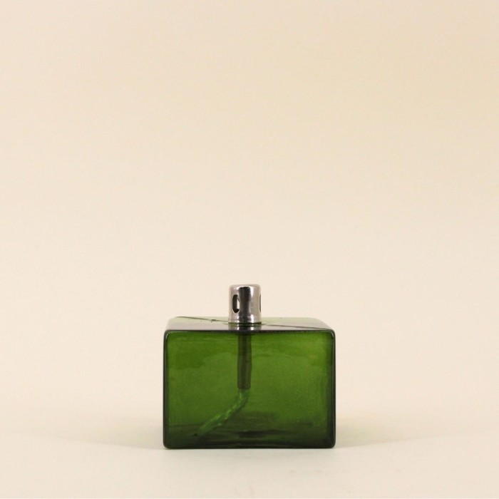 Lampe à huile verre soufflé vert 7cm unique | Hashtag Déco