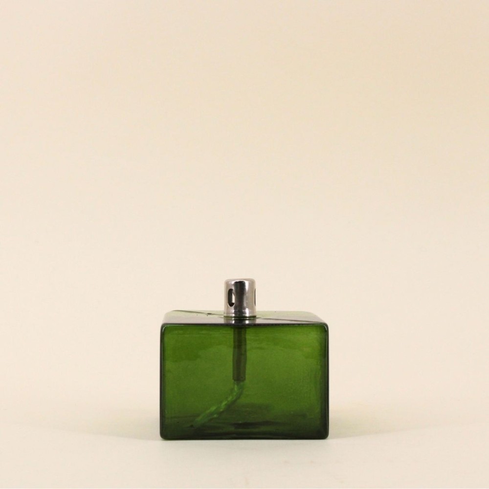 Lampe à huile verre soufflé vert 7cm unique | Hashtag Déco