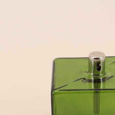 Lampe à huile cube verre soufflé vert | Hashtag Déco