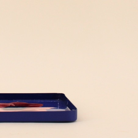 Plateau métal laqué violet motif floral | Hashtag Déco