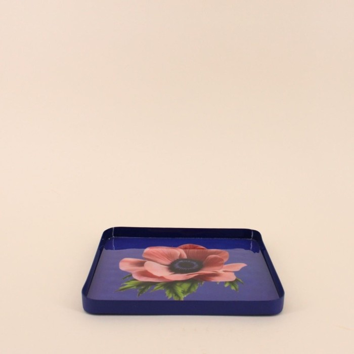 Plateau métal laqué violet motif floral | Hashtag Déco