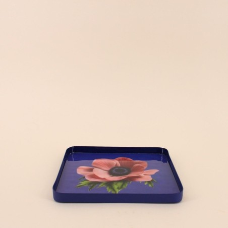 Plateau métal laqué violet motif floral | Hashtag Déco