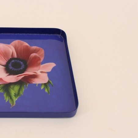 Plateau métal laqué violet motif floral | Hashtag Déco