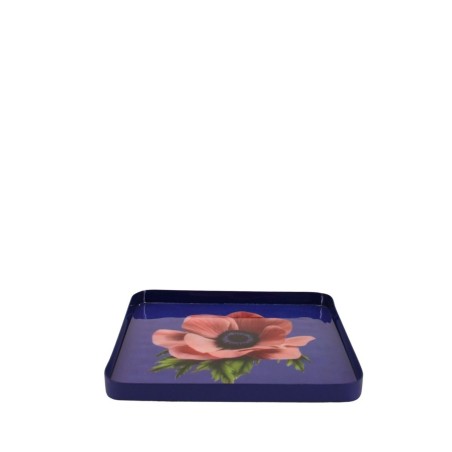 Plateau métal laqué violet motif floral | Hashtag Déco