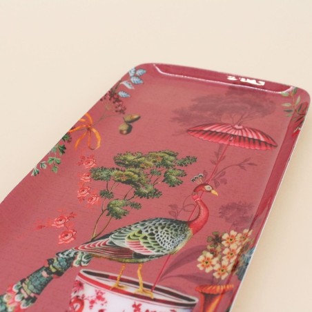 Plateau métal laqué rose 40x16cm exotique | Hashtag Déco