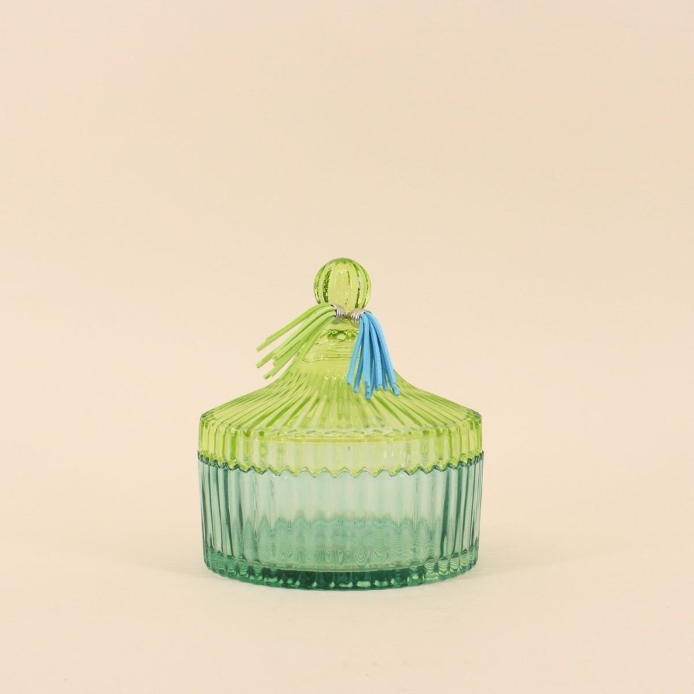 Boîte en verre coloré strié 14x15cm | Hashtag Déco