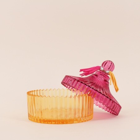 Boîte en verre coloré strié 14x15cm | Hashtag Déco