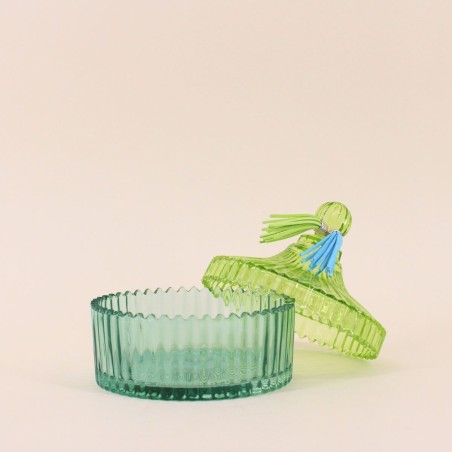 Boîte en verre coloré strié 14x15cm | Hashtag Déco