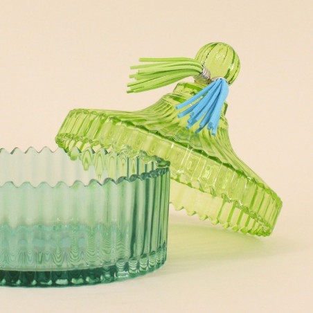 Boîte en verre coloré strié 14x15cm | Hashtag Déco