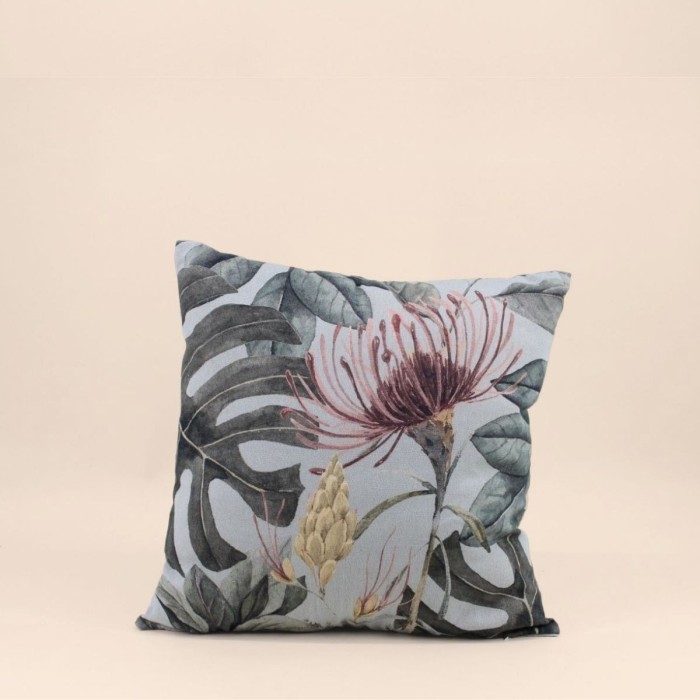 Coussin imprimé floral coton bleu 45x45 cm | Hashtag Déco
