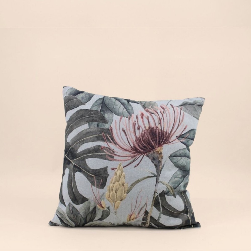 Coussin imprimé floral coton bleu 45x45 cm | Hashtag Déco