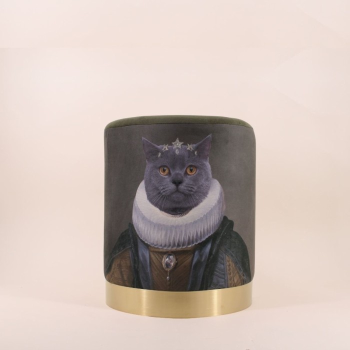 Pouf en velours vert "Queen of cats" | Hashtag Déco