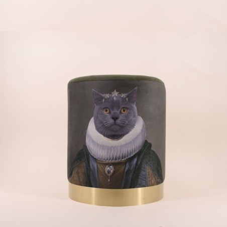 Pouf en velours vert "Queen of cats" | Hashtag Déco
