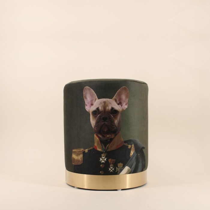 Pouf en velours vert "King of dogs" 37cm | Hashtag Déco