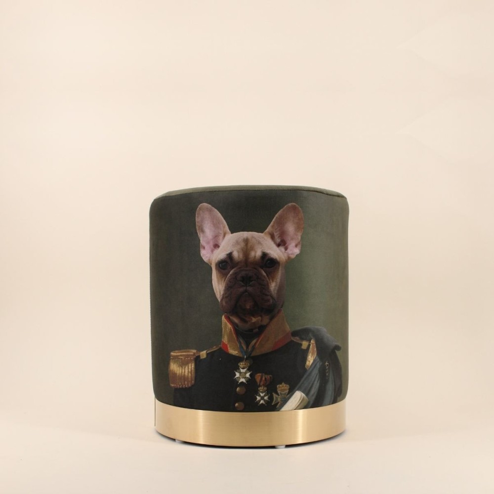 Pouf en velours vert "King of dogs" 37cm | Hashtag Déco