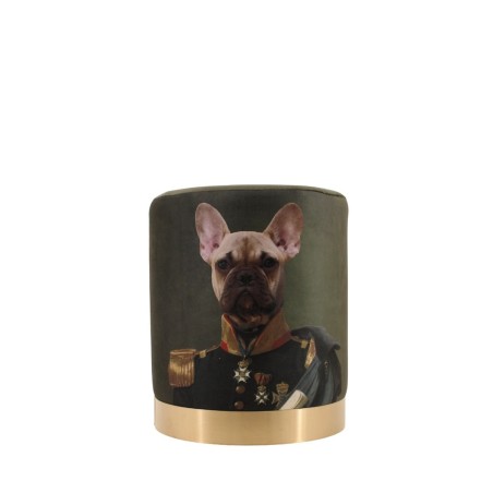 Pouf en velours vert "King of dogs" 37cm | Hashtag Déco