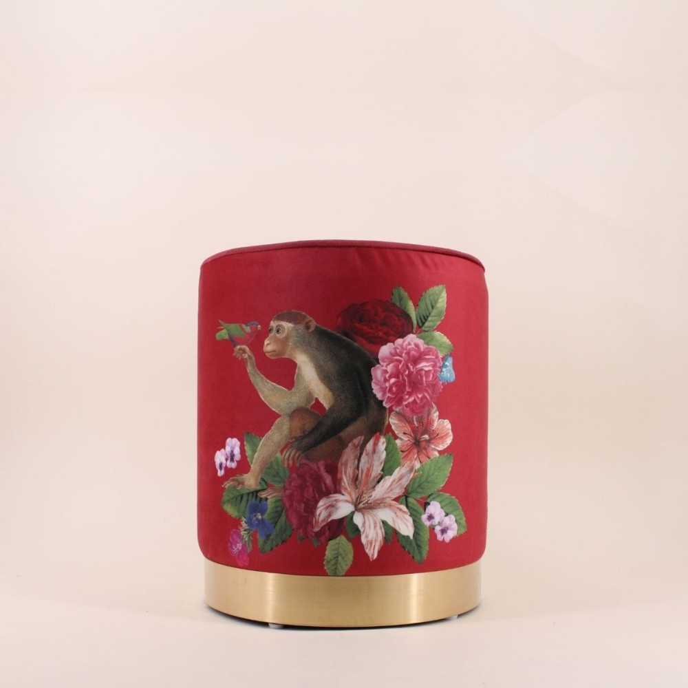 Pouf velours rouge imprimé Funky Monkey 37cm | Hashtag Déco