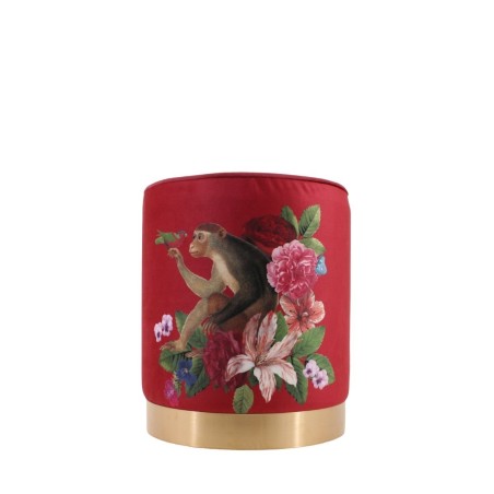 Pouf velours rouge imprimé Funky Monkey 37cm | Hashtag Déco