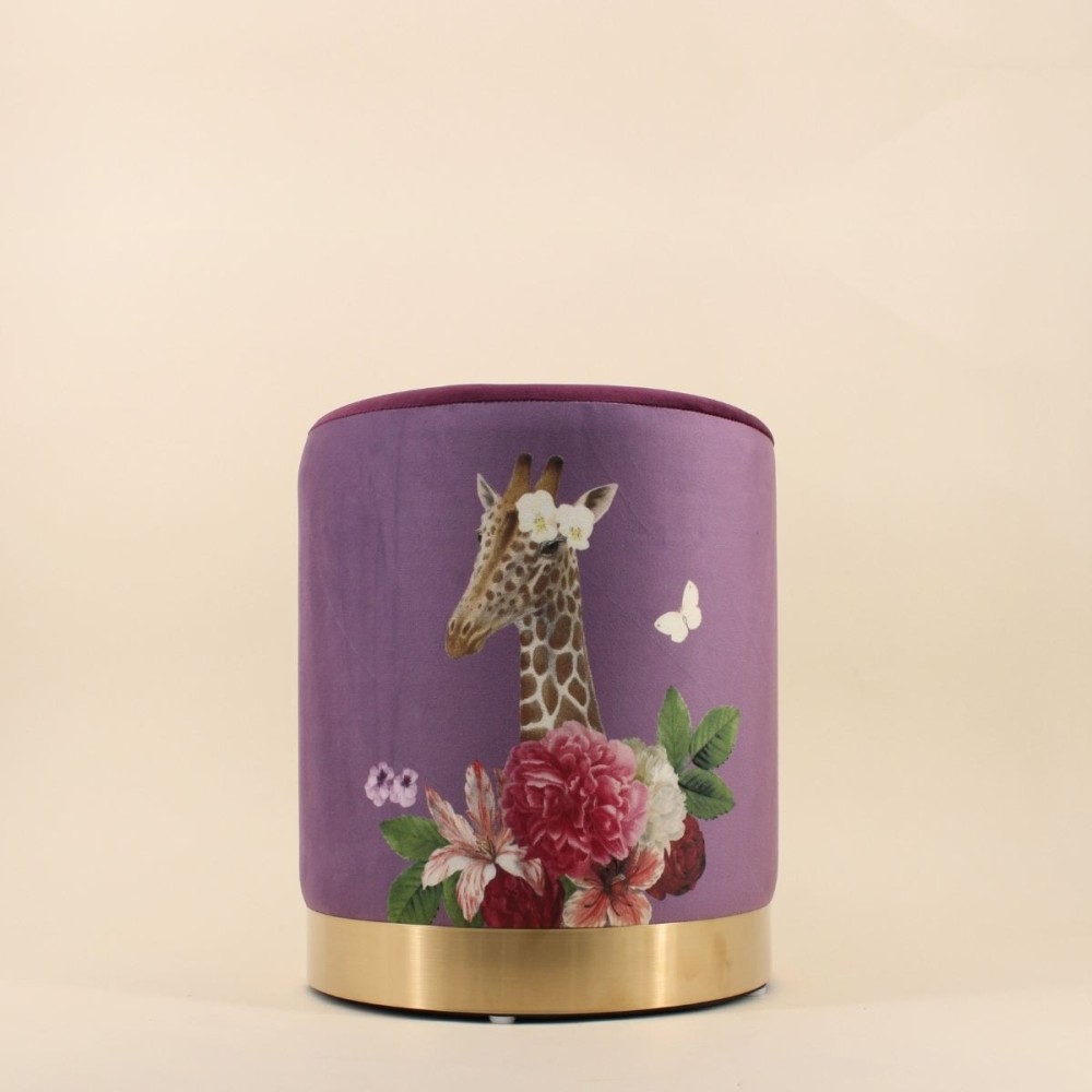 Pouf velours violet imprimé girafe exotique | Hashtag Déco