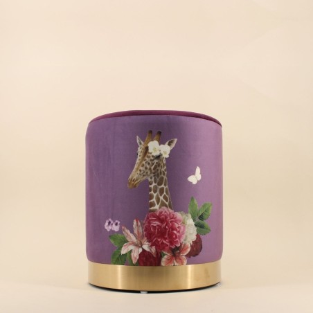 Pouf velours violet imprimé girafe exotique | Hashtag Déco