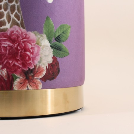 Pouf velours violet imprimé girafe exotique | Hashtag Déco