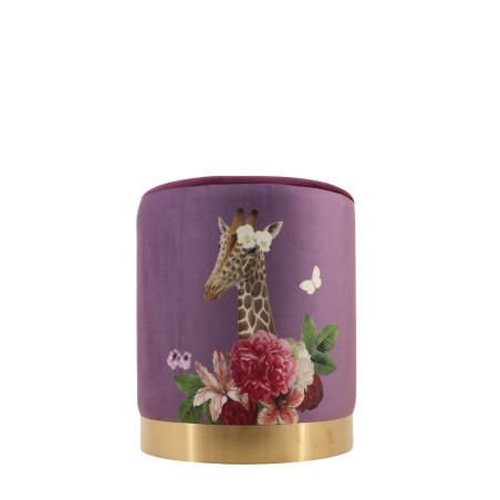 Pouf velours violet imprimé girafe exotique | Hashtag Déco