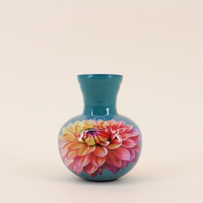 Vase métal turquoise fleuri h13,5cm | Hashtag Déco