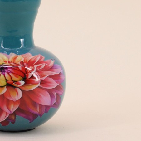 Vase métal turquoise fleuri h13,5cm | Hashtag Déco