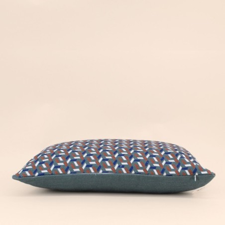 Coussin extérieur tissu motifs géométriques bleu 30x50 | Hashtag Déco