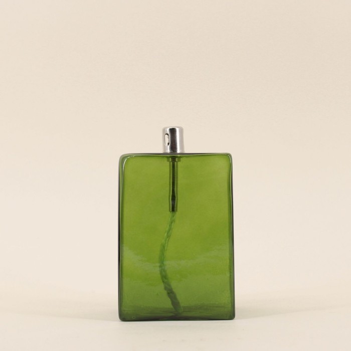 Lampe à huile cube verre soufflé vert | Hashtag Déco