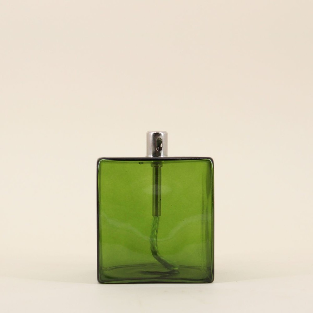 Lampe à huile verre vert soufflé 10cm | Hashtag Déco