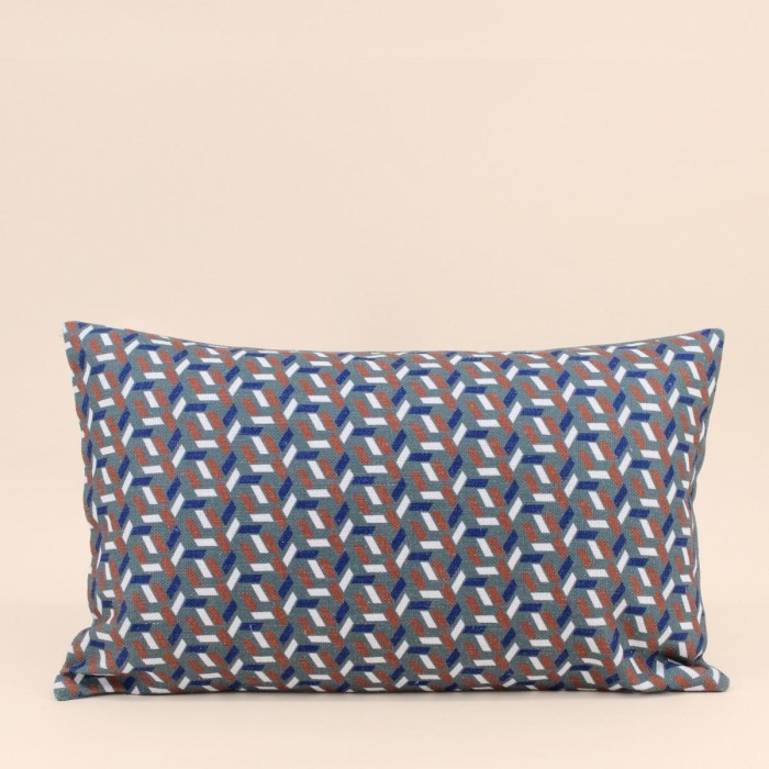 Coussin extérieur tissu motifs géométriques bleu 30x50 | Hashtag Déco