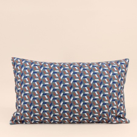 Coussin extérieur tissu motifs géométriques bleu 30x50 | Hashtag Déco