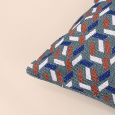 Coussin extérieur tissu motifs géométriques bleu 30x50 | Hashtag Déco