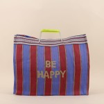 Sac shopper violet plastique "Be Happy" 35x45 | Hashtag Déco