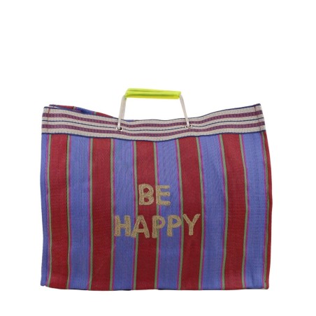 Sac shopper violet plastique "Be Happy" 35x45 | Hashtag Déco