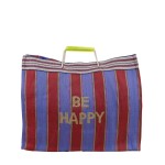 Sac shopper violet plastique "Be Happy" 35x45 | Hashtag Déco