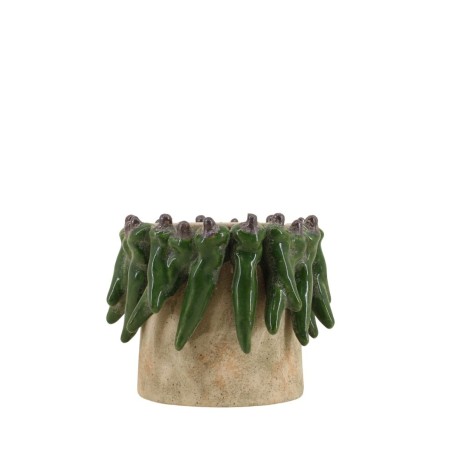 Cache pot céramique vert relief d21x17cm | Hashtag Déco