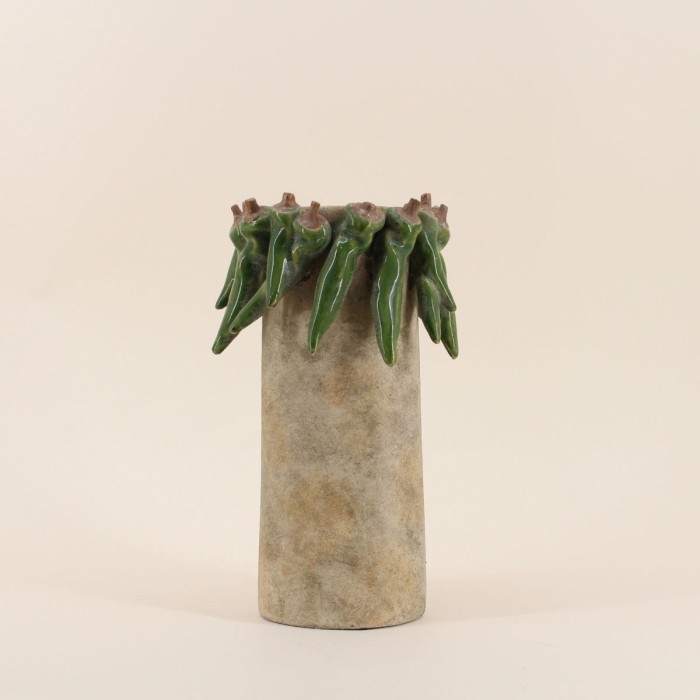 Vase céramique vert relief piments 17x29cm | Hashtag Déco
