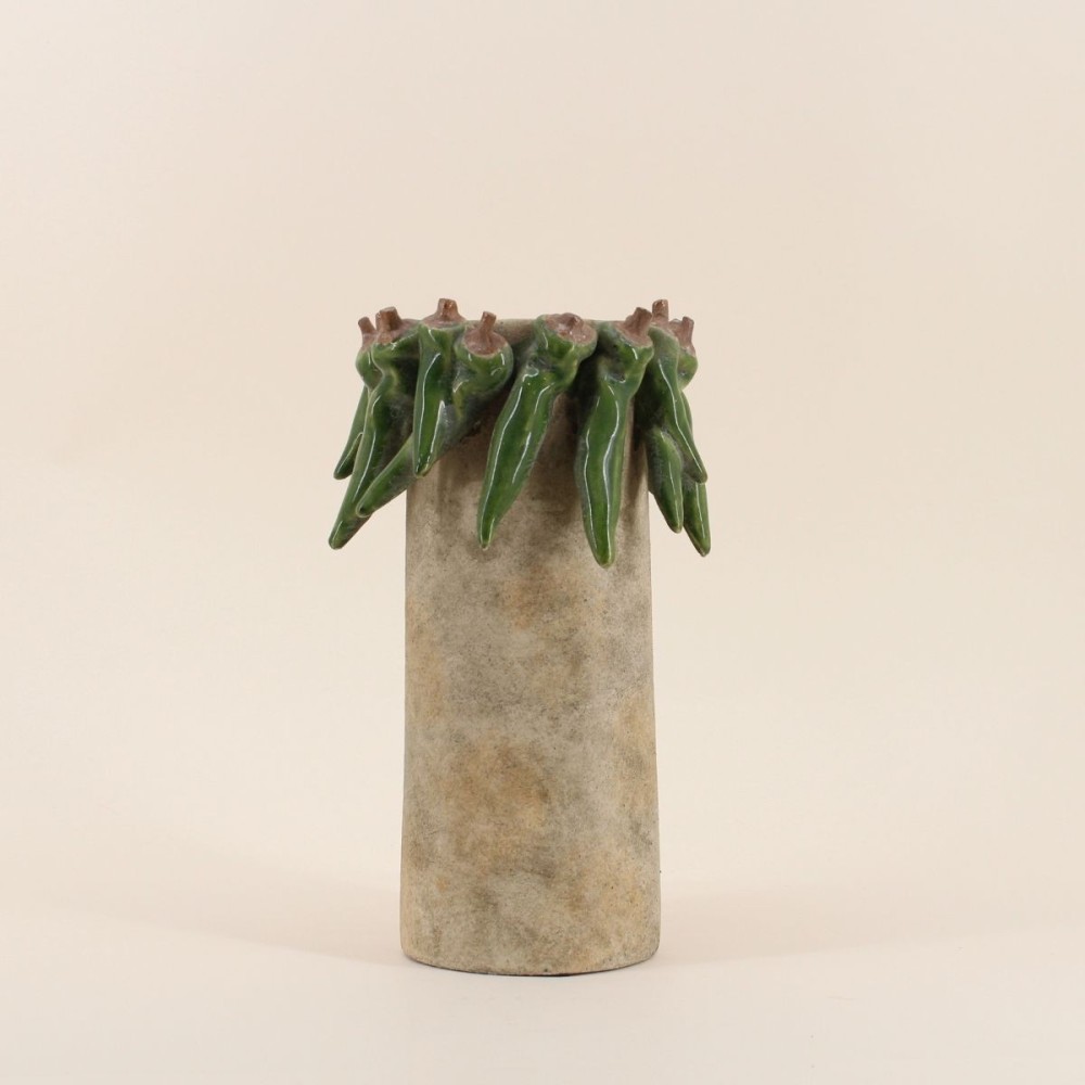 Vase céramique vert relief piments 17x29cm | Hashtag Déco
