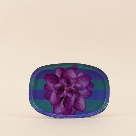 Plateau métal laqué rayé bleu/violet 20x14cm | Hashtag Déco