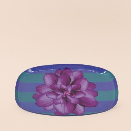 Plateau métal laqué rayé bleu/violet 20x14cm | Hashtag Déco
