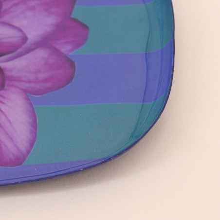 Plateau métal laqué rayé bleu/violet 20x14cm | Hashtag Déco