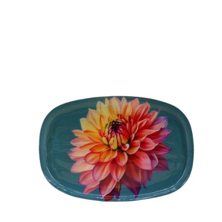 Plateau métal laqué turquoise fleuri 20x14cm | Hashtag Déco