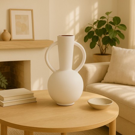 Vase double anses en céramique blanc 29cm | Hashtag Déco