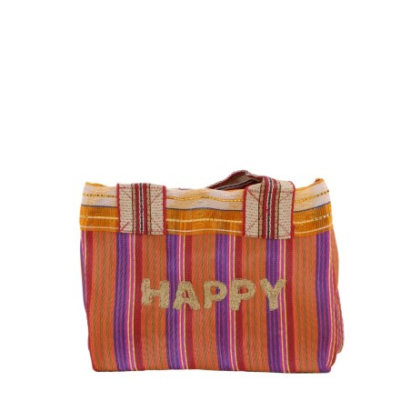 Sac shopping rayé plastique orange 20x24 | Hashtag Déco