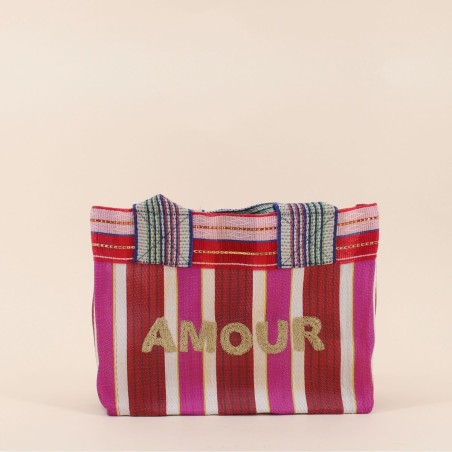 Sac shopping rayé rose en plastique "Amour" | Hashtag Déco