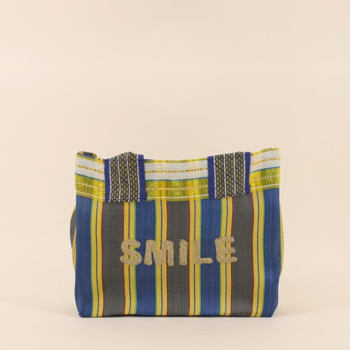 Sac shopping rayé vert en plastique 20x24x12cm | Hashtag Déco