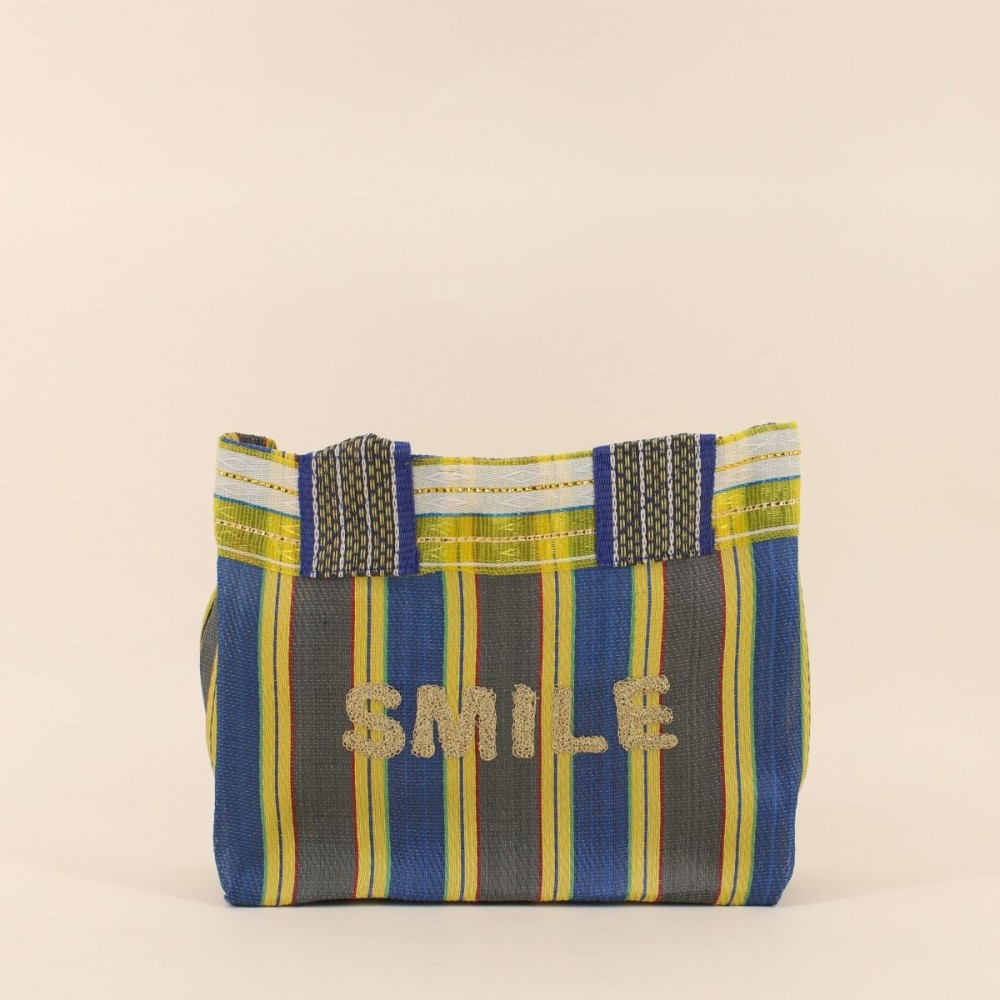 Sac shopping rayé vert en plastique 20x24x12cm | Hashtag Déco